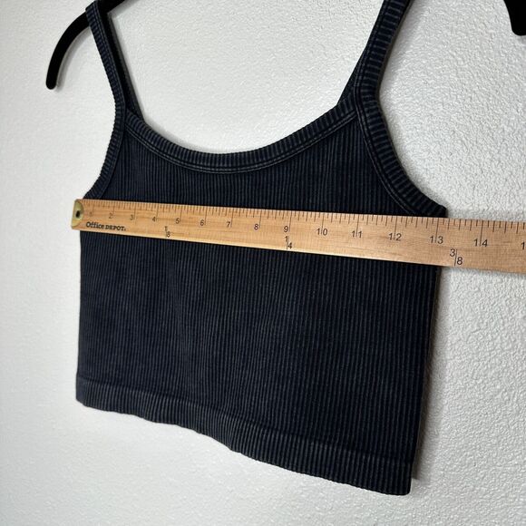 Forever 21 Faded Black Ribbed Square Neck Spaghetti Strap Crop Tank Top S / M - Picture 8 of 9